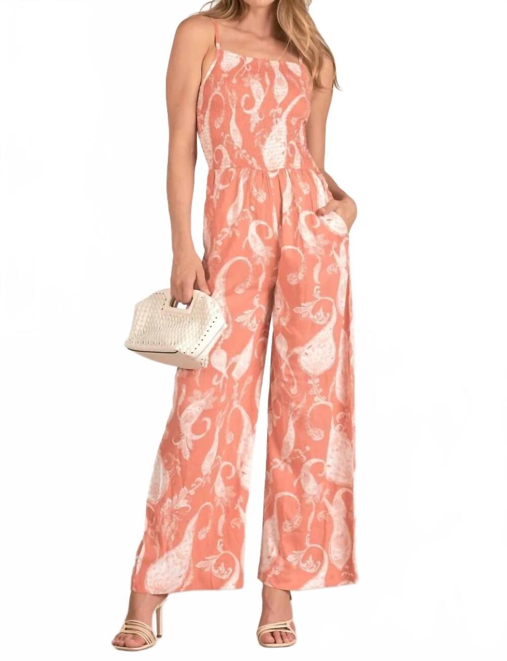 NEW ELAN wide leg jumpsuit in coral rio print
